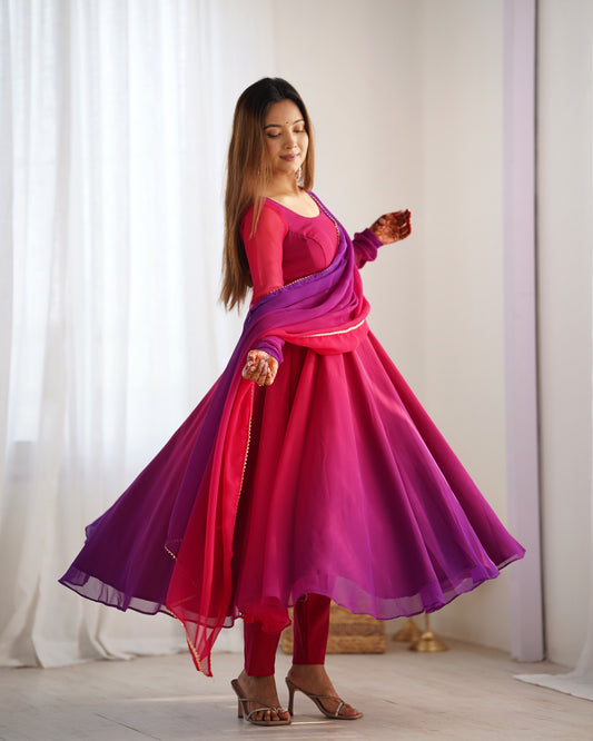 PURE SOFT FOX GEORGETTE MOST TRENDY PADDING FABRIC FULLY FLARE ANARKALI,WITH DUPPTA SET,PENT