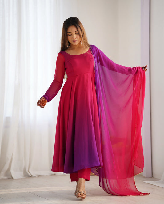 PURE SOFT FOX GEORGETTE MOST TRENDY PADDING FABRIC FULLY FLARE ANARKALI,WITH DUPPTA SET,PENT