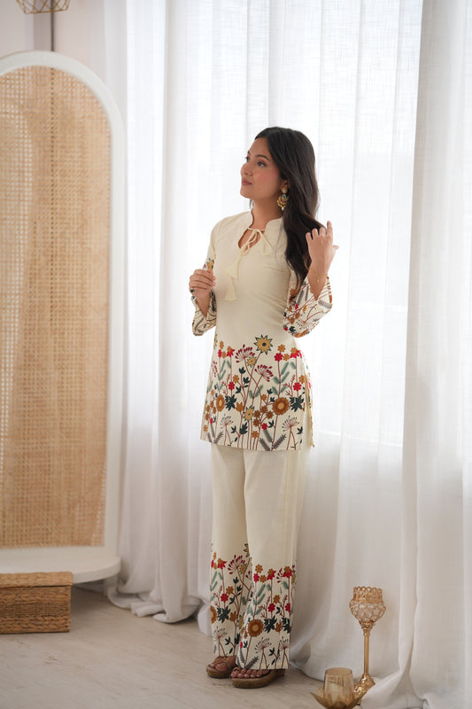 MAGIC COTTON FLORAL PRINT FABRIC WITH KURTATOP PENT SET
