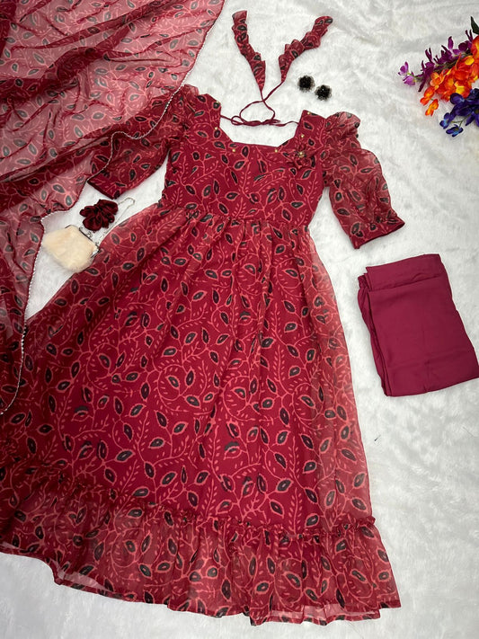 Maroon Anarkali Suit With Georgette Dupatta