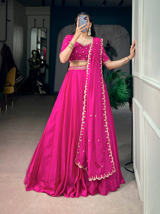 Glimmer Royale Chinon Sequins & Thread Embroidered Lehenga Choli Set with 4-Meter Flair