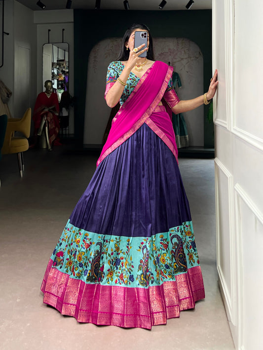 Aastha Silk Printed & Zari Weaving Lehenga Set with Fully Stitched Blouse & Georgette Dupatta