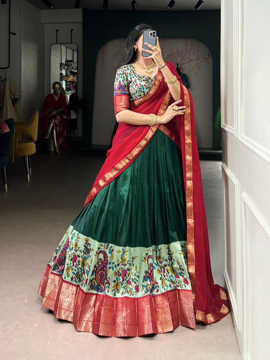 Aastha Silk Printed & Zari Weaving Lehenga Set with Fully Stitched Blouse & Georgette Dupatta