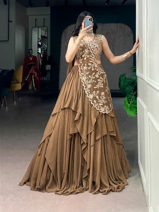 Marble Fabric Sequins & Thread Embroidered 8-Meter Flared Lehenga Set with Ready-to-Wear Dupatta
