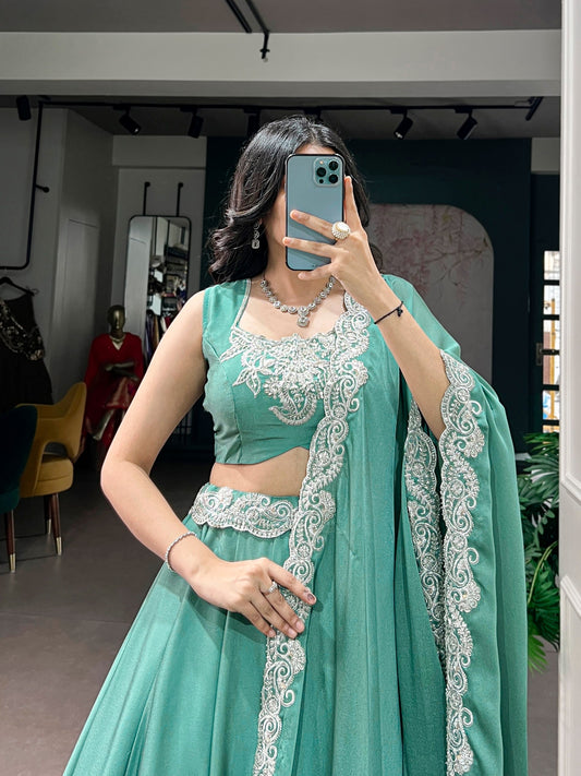 Rangoli Silk Tube Beads & Sequins Embroidered Flared Lehenga Choli Set with Matching Dupatta