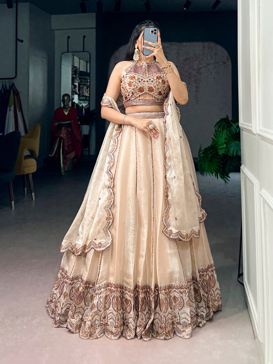 Spider Crush Sequins & Thread Embroidered 4-Meter Flared Lehenga Choli Set with Dupatta