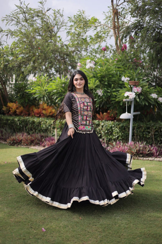Kora Cotton Kutchi Patchwork 12-Meter Flared Lehenga Set with Full-Stitched Adjustable Blouse