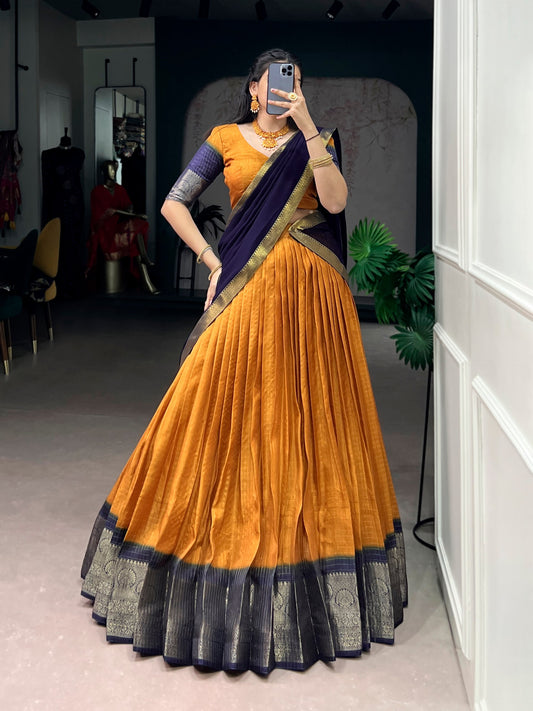 Dola Chex Zari Weaving 4-Meter Flared Stitched Lehenga Set with Unstitched Blouse & Zari Border Georgette Dupatta