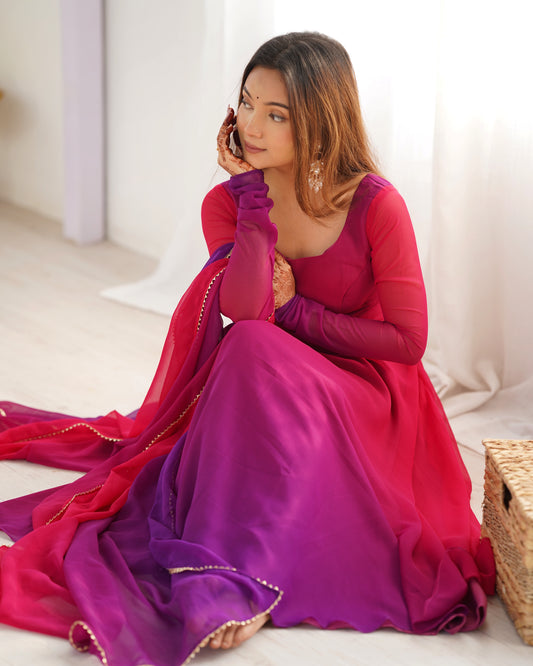 PURE SOFT FOX GEORGETTE MOST TRENDY PADDING FABRIC FULLY FLARE ANARKALI,WITH DUPPTA SET,PENT