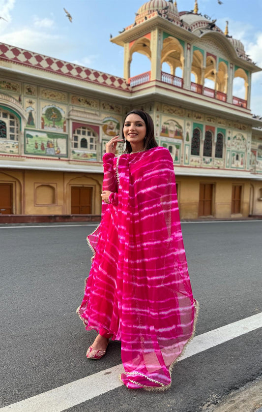Maharani Leheriya Pure Georgette printed Anarkali suit Set