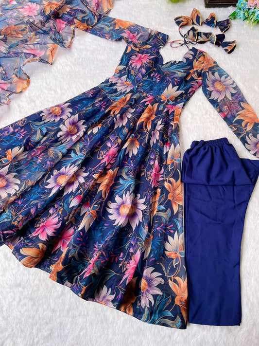 Georgette With Digital Floral Print Plus Size Gown