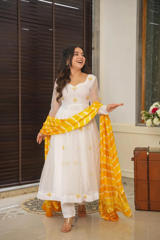 Kasturi white organza Anarkali suit set