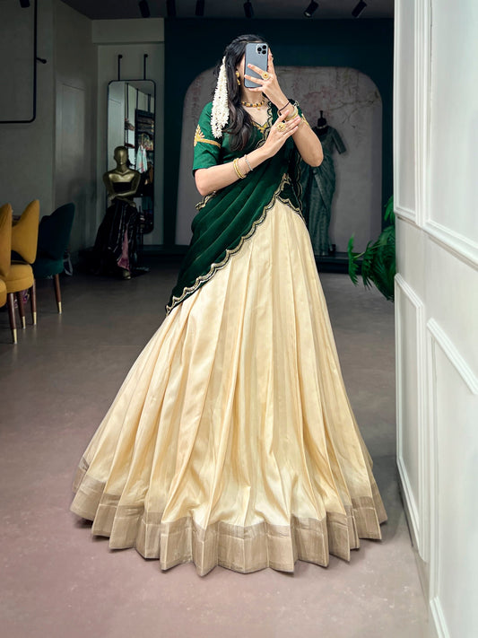Special Poly Kotha Tussar Zari Border Lehenga with Zardozi Handwork Blouse & Sequins Dupatta
