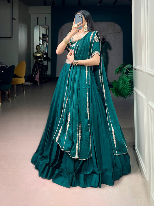 Rangoli Crush Embroidered Sequins Belt Lehenga Choli Set with 4-Meter Flair