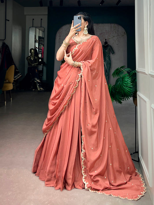 Glimmer Royale Chinon Sequins & Thread Embroidered Lehenga Choli Set with 4-Meter Flair