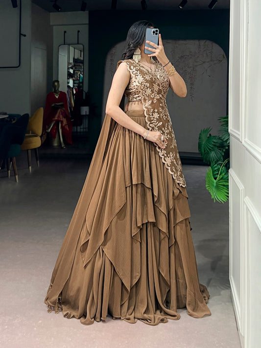 Marble Fabric Sequins & Thread Embroidered 8-Meter Flared Lehenga Set with Ready-to-Wear Dupatta