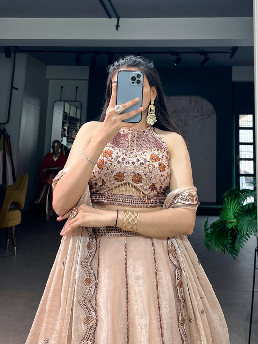 Spider Crush Sequins & Thread Embroidered 4-Meter Flared Lehenga Choli Set with Dupatta
