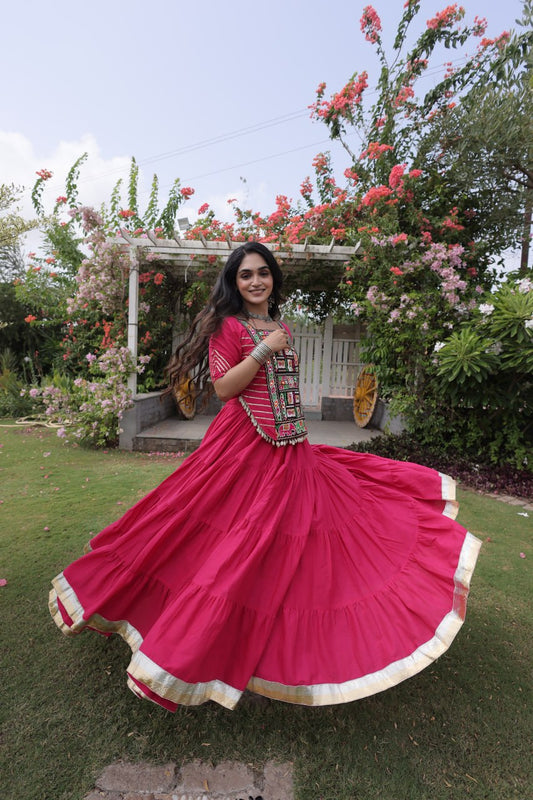 Kora Cotton Kutchi Patchwork 12-Meter Flared Lehenga Set with Full-Stitched Adjustable Blouse