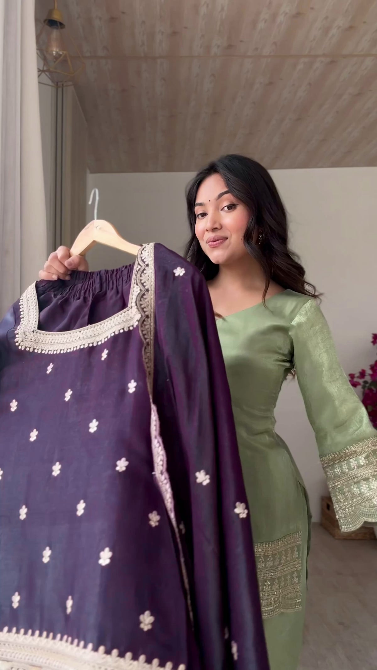 GLASS ROMAN SILK FABRIC WITH EMBROIDERY SEQUENCE DORI AND JARI WORK TOP,DUPPTA SET WITH FARSHI SHALWAR