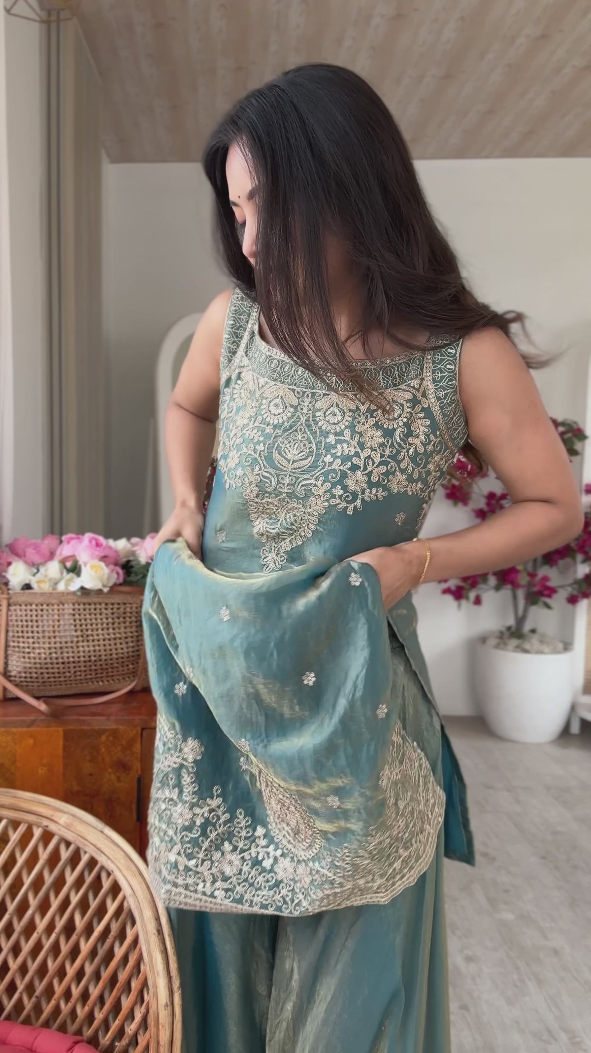 PURE SOFT FENDY SILK FABRIC TOP,SHARARA WITH DUPATTA SET