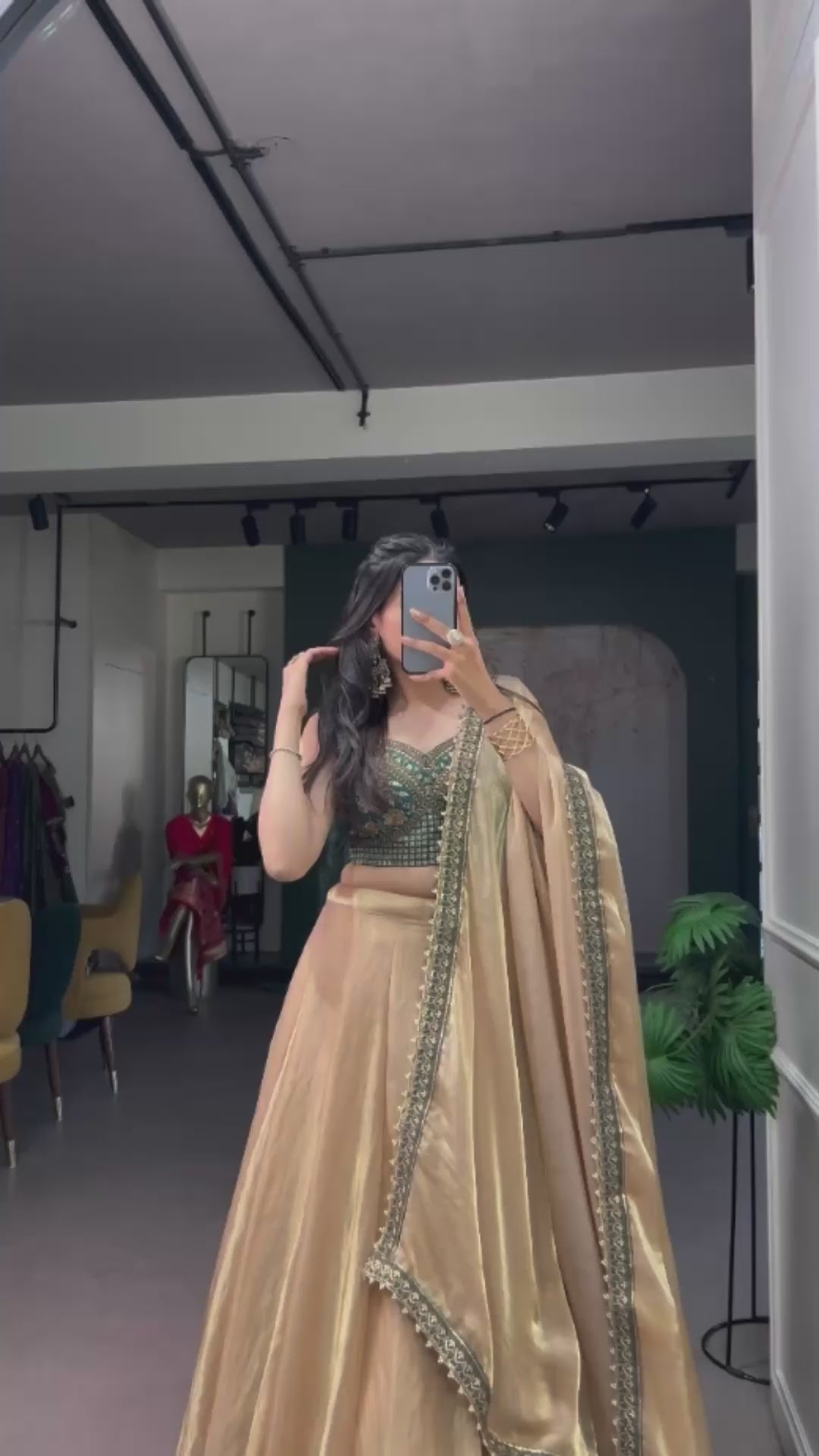 Zariya Muse Frendysilk Flared Lehenga Set with Sequins Embroidered Banglory Blouse & Lace Dupatta