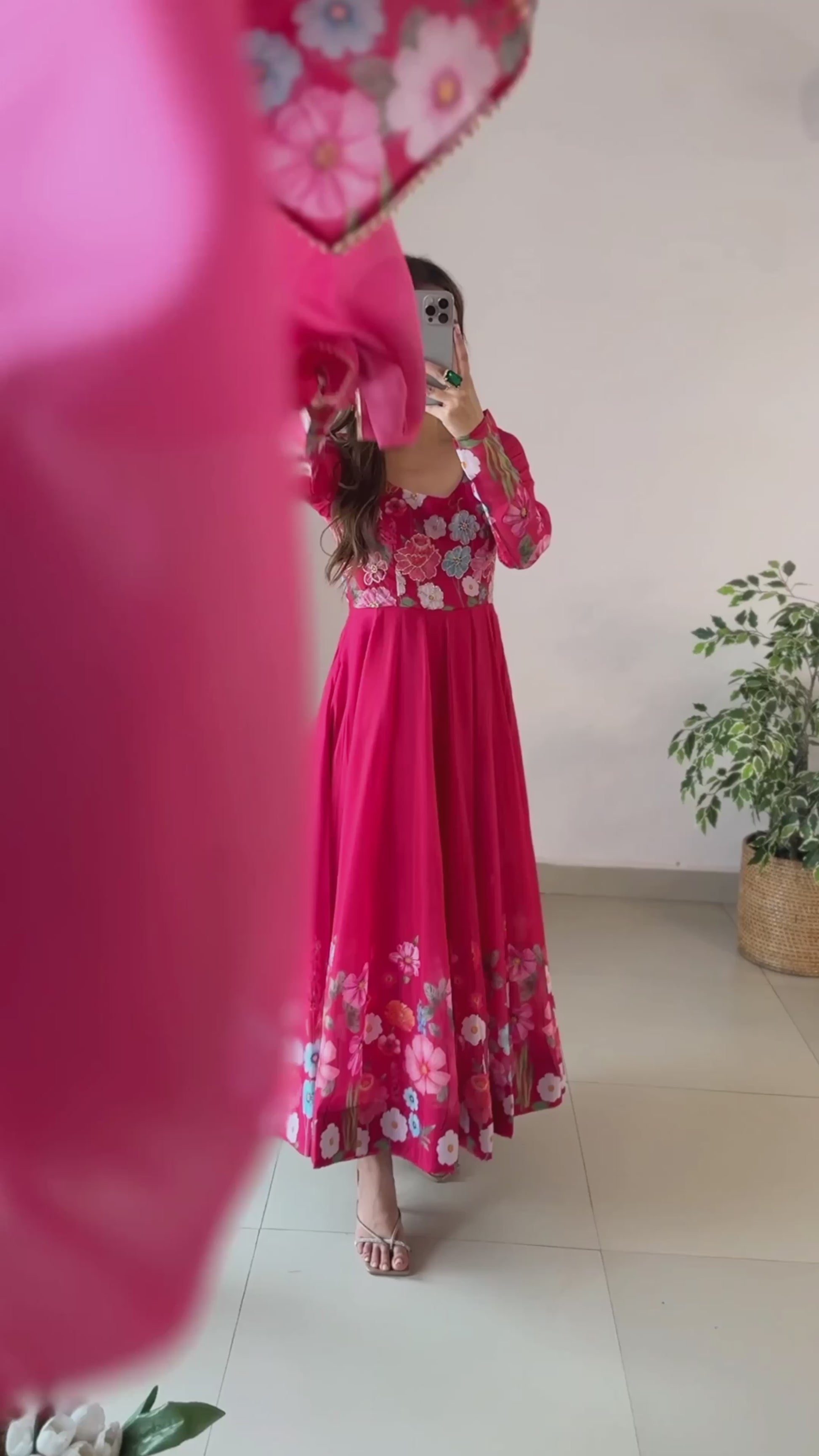 Digitally Printed & Embroidered Yoke Pure Soft Organza Anarkali Suit With Huge Flair Comes With Dupatta
