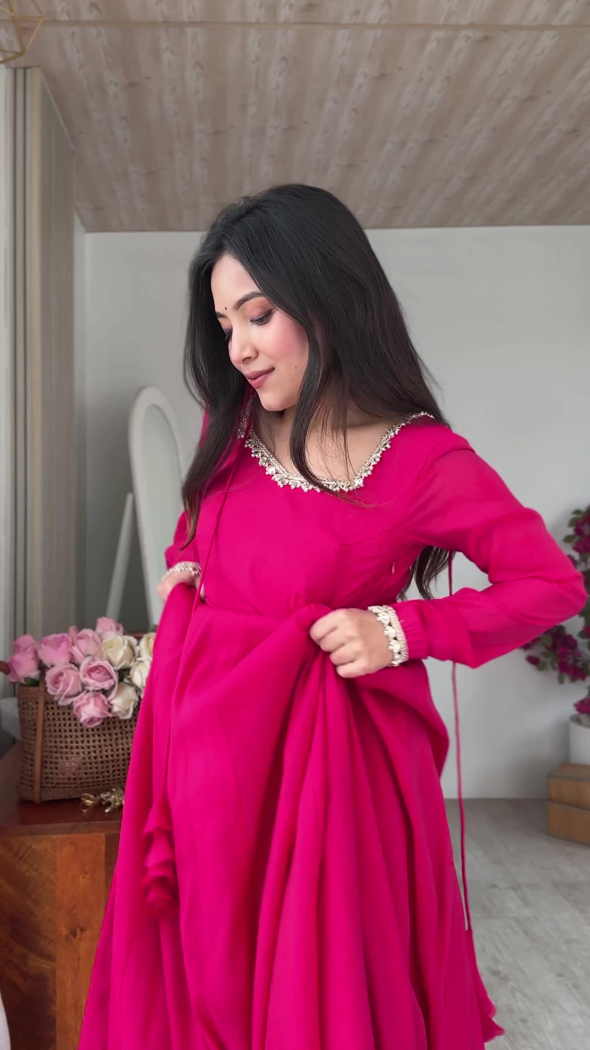 PREMIUM QUALITY PURE MAL CHANDERI FABRIC FULLY FLARE ANARKALI,WITH DUPAPTA SET,PENT