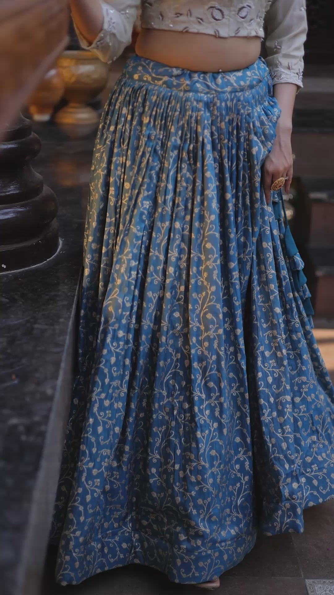 Cosmos Weaving Jacquard Flared Lehenga Set with Full-Stitched Beads Embroidered Blouse