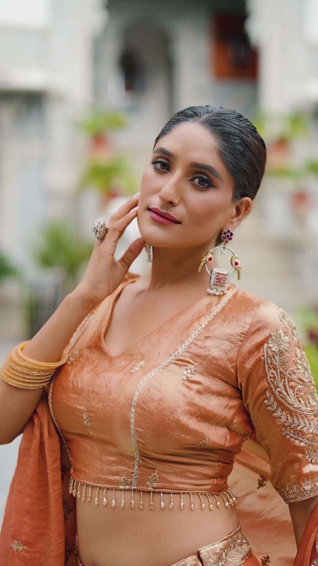 Pastel Fendi Sequins & Thread Embroidered Flared Lehenga Choli Set with Gold Lace Detailing