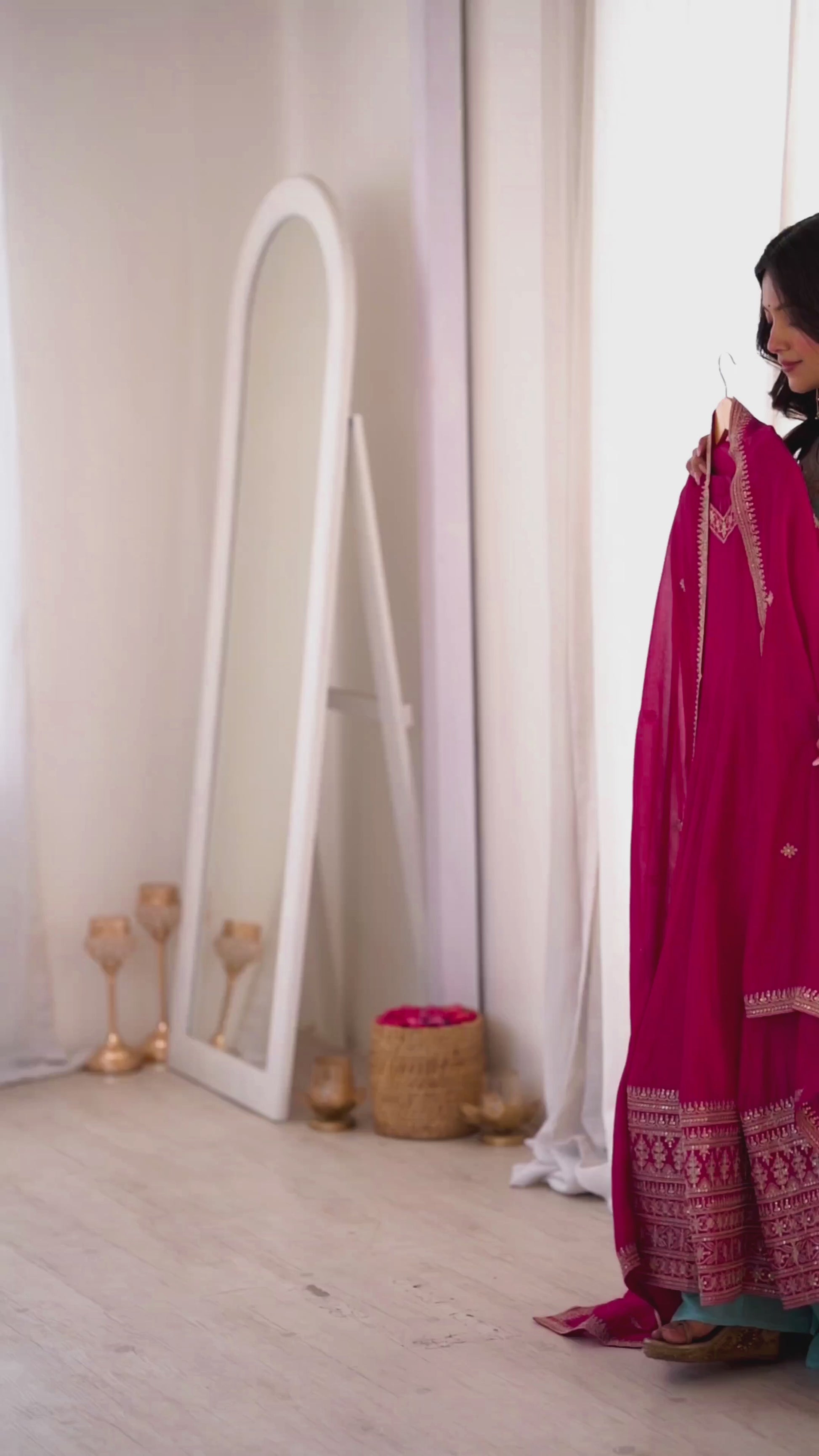Pure Blooming Vichitra Silk Flared Anarkali Set with Dori Sequins Embroidery, Bottom Lace Pant & Shawl Dupatta