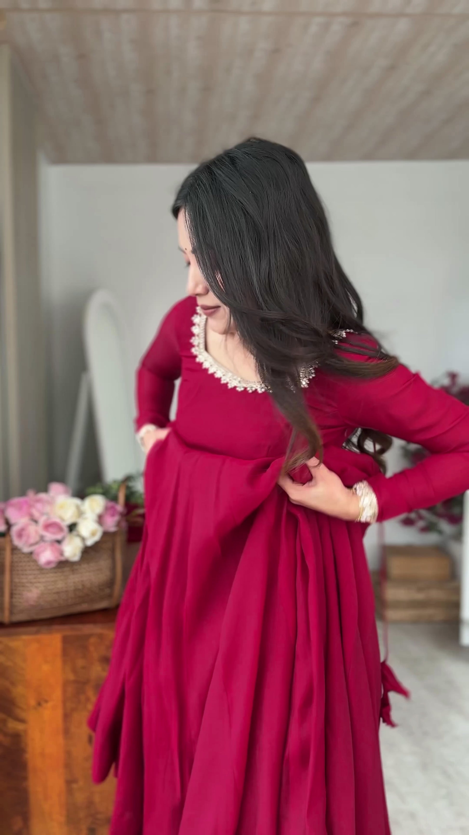 PREMIUM QUALITY PURE MAL CHANDERI FABRIC FULLY FLARE ANARKALI,WITH DUPAPTA SET,PENT