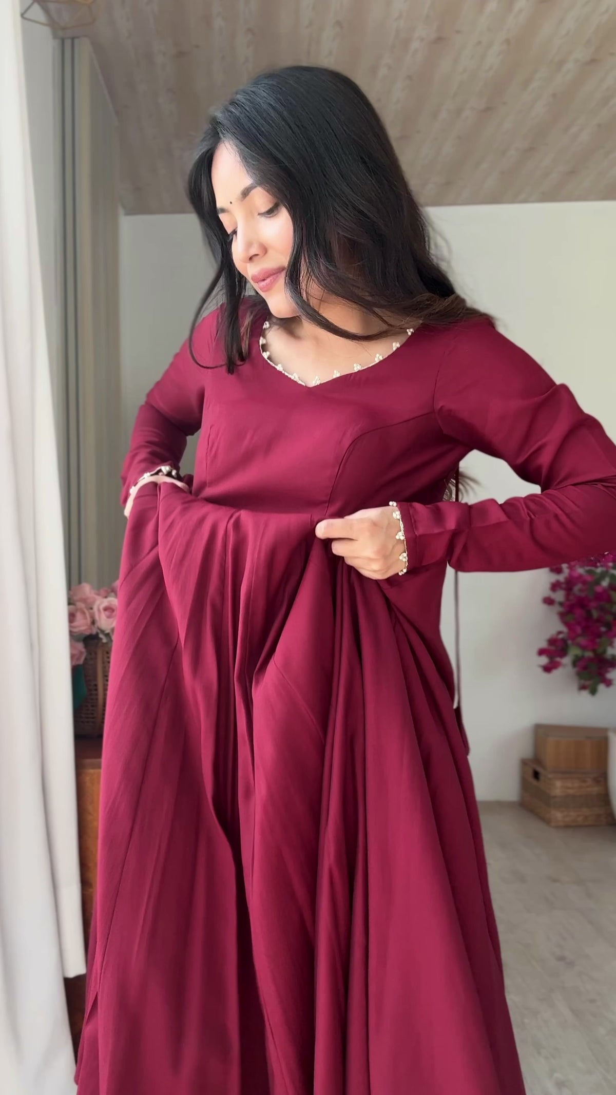 PURE ROMANSILK CHANDERI FABRIC FULLY FLARE ANARKALI,WITH DUPAPTA SET,PENT