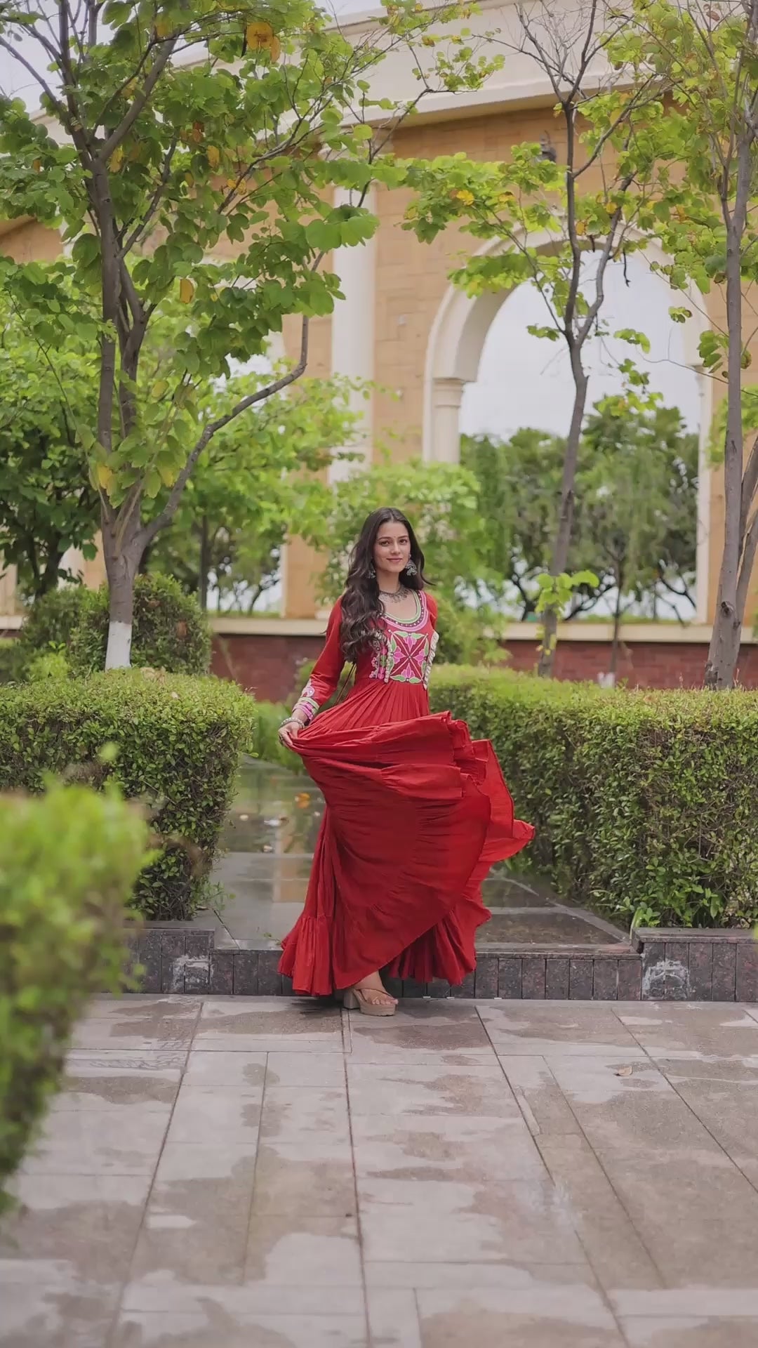 Kutchi Gamthi Embroidered Rayon Gown for Women