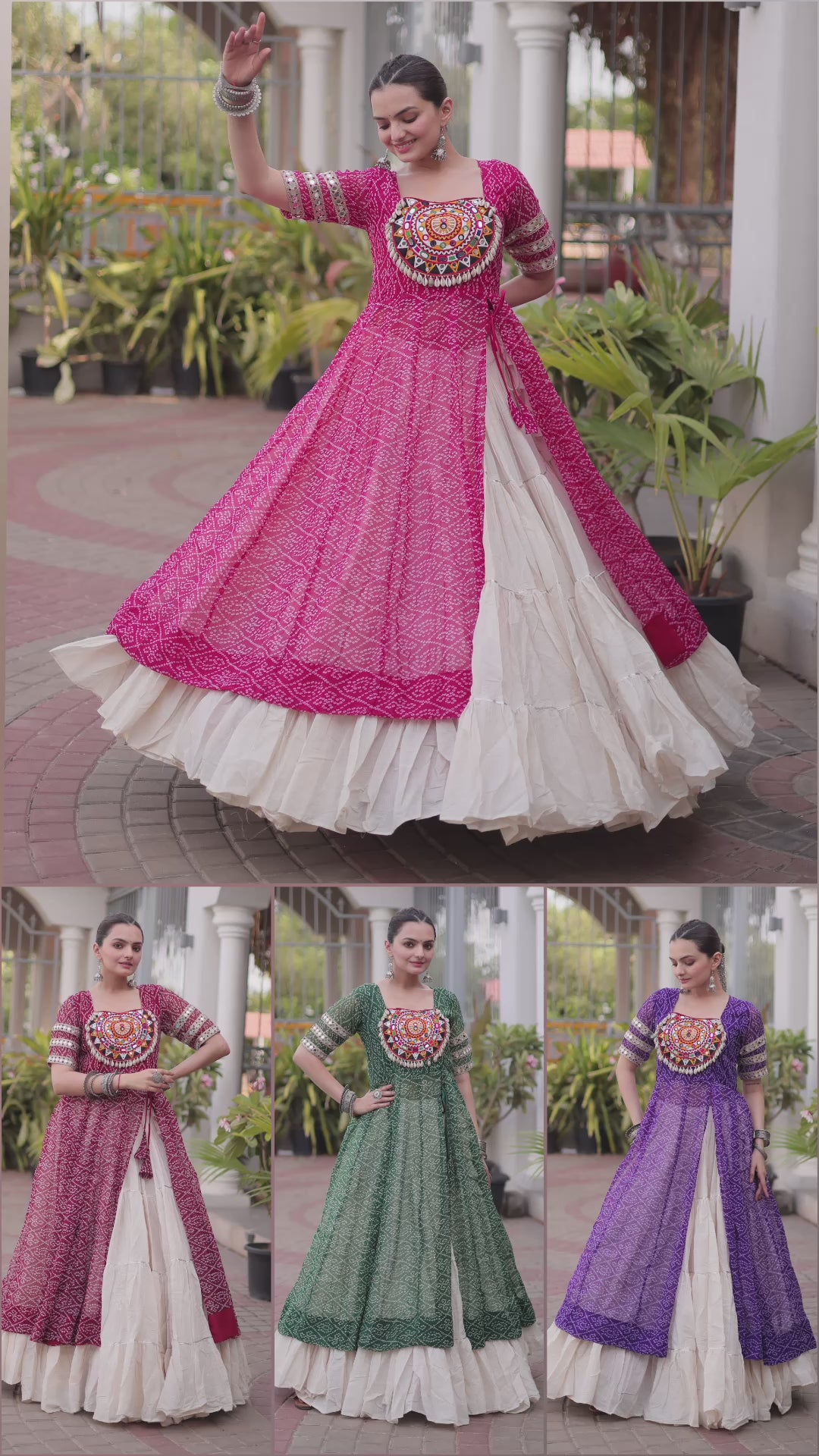 Kora Cotton 12-Meter Flared Frill Lehenga Set with Bandhani Print & Kutchi Patchwork Kurti