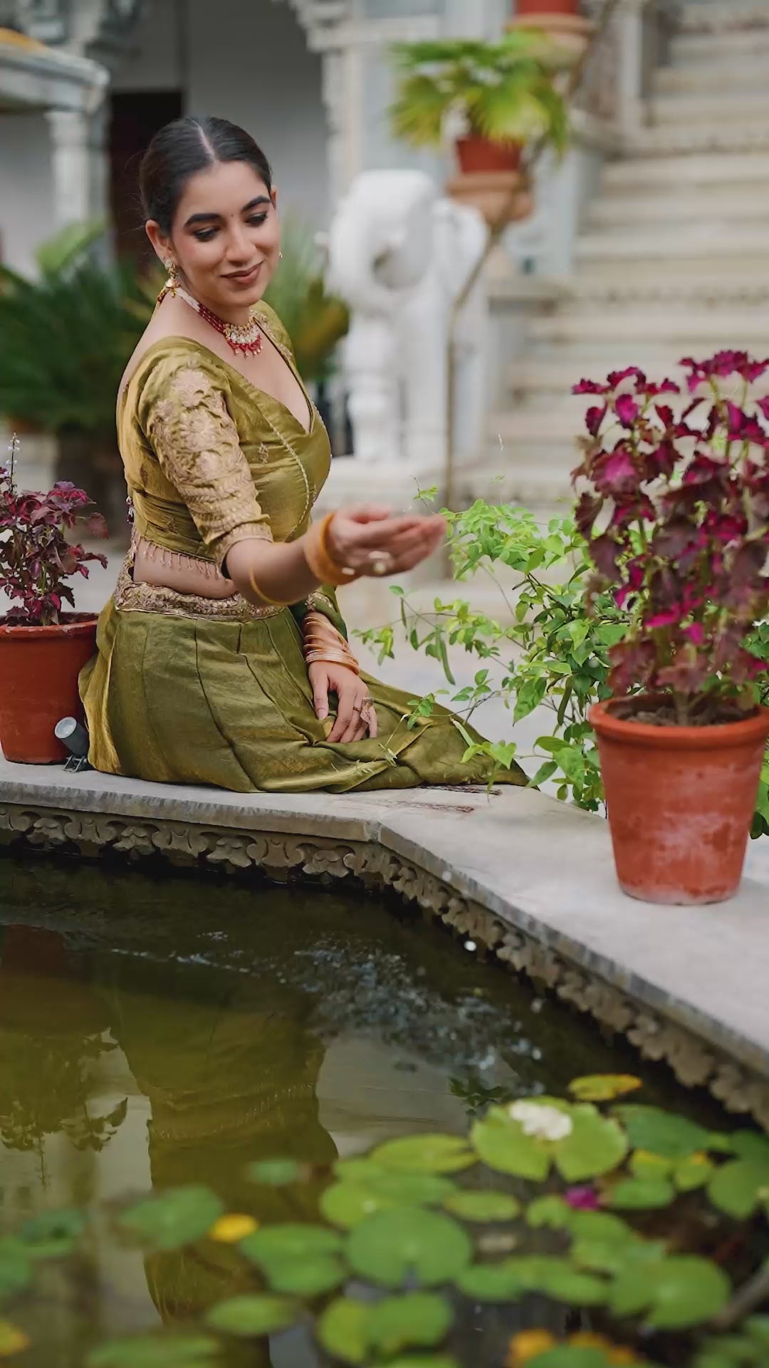 Pastel Fendi Sequins & Thread Embroidered Flared Lehenga Choli Set with Gold Lace Detailing