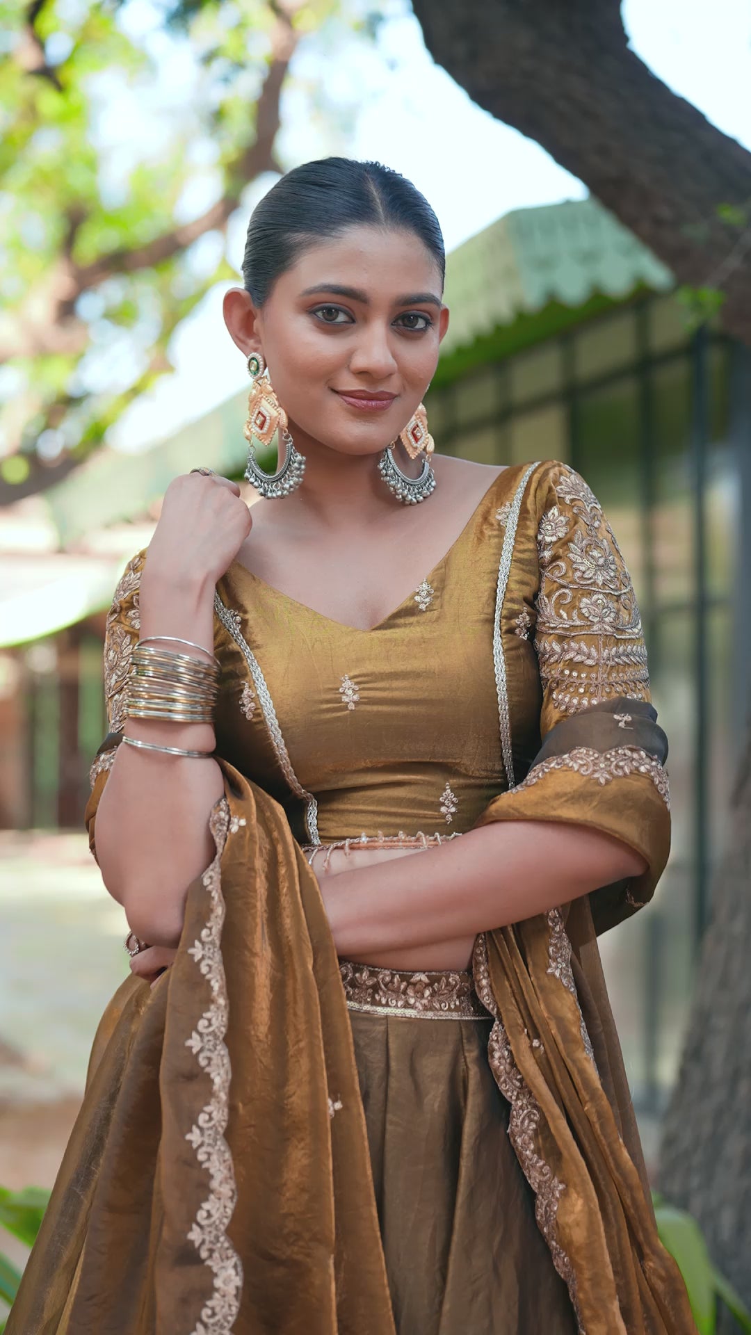 Pastel Fendi Sequins & Thread Embroidered Flared Lehenga Choli Set with Gold Lace Detailing