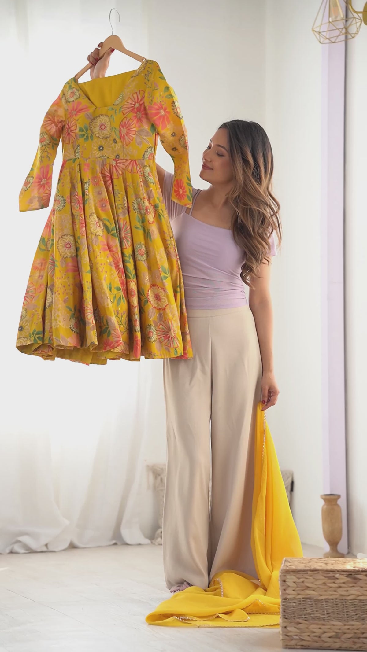 PURE SOFT ROMANSILK CHANDERI DISCHARGE PRINT FABRIC FULLY FLAIR KEDIYA STYLE KURTA,WITH DUPPTA SET,PALAZZO