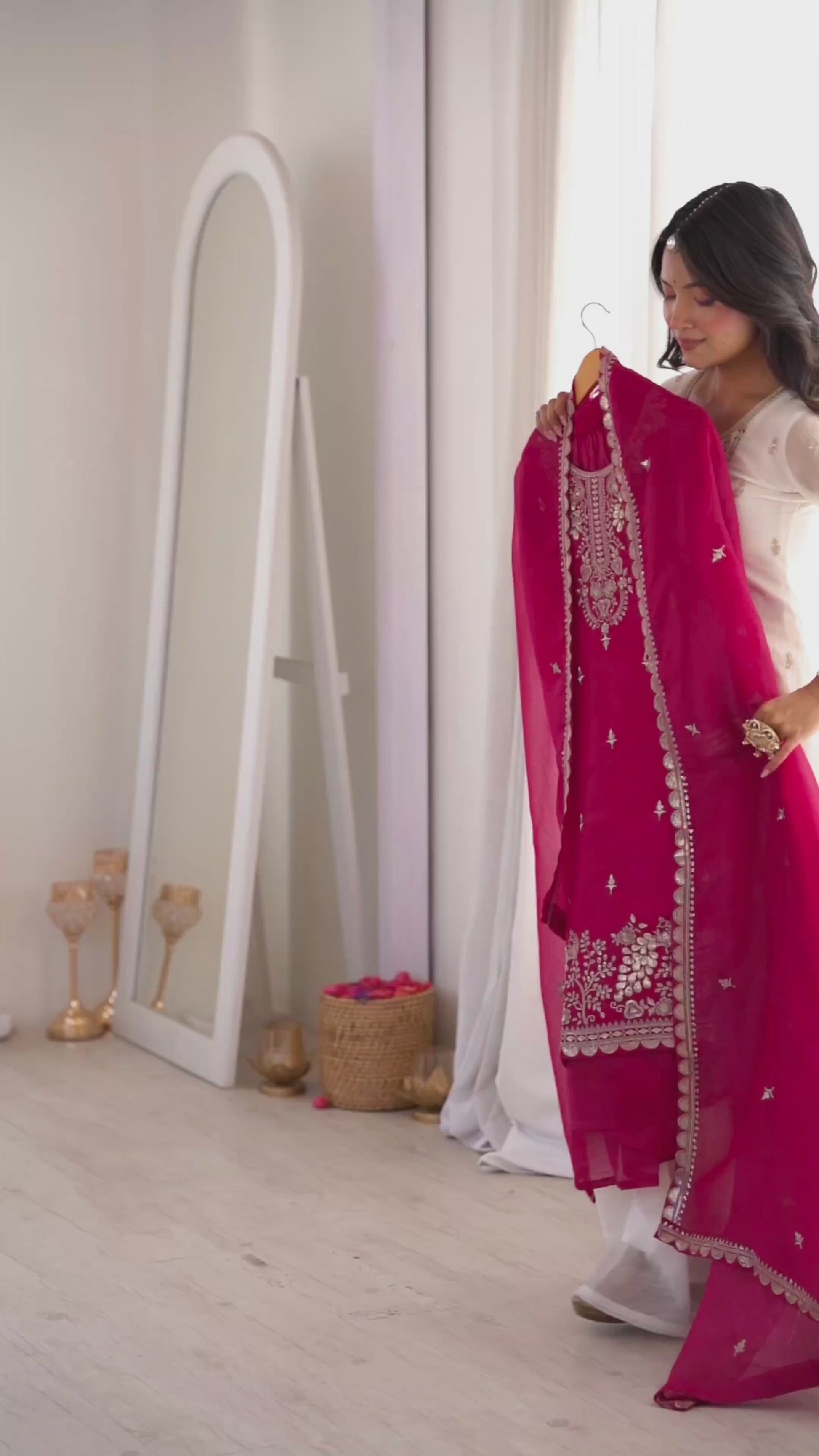 Pure Soft Crunchy Silk Sequins, Thread & Zari Embroidered Top with Flared Sharara & Dupatta Set