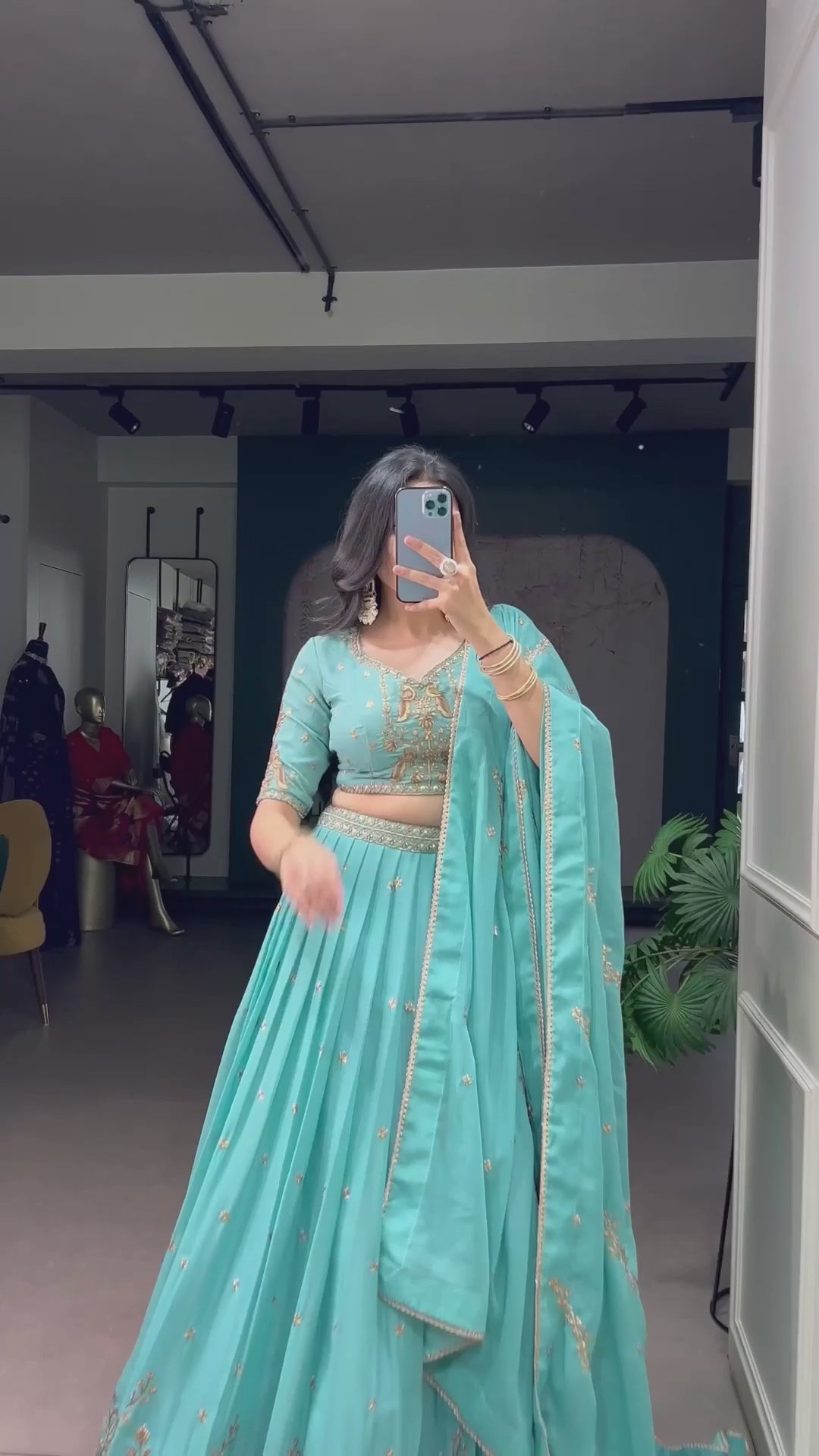 Star Georgette Sequins & Resham Embroidered Lehenga Choli Set with Cancan & Arca Detailing
