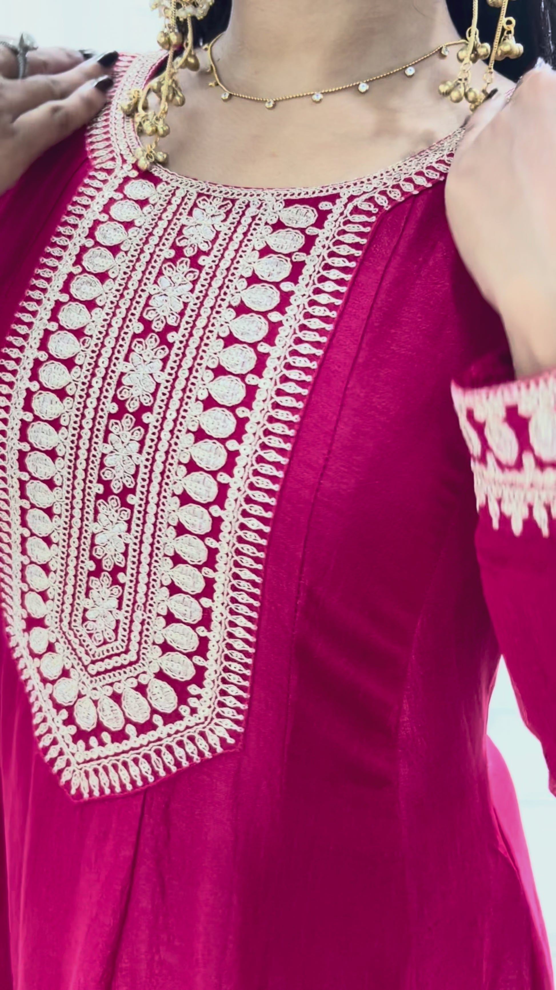 Pure Vichitra Silk Flared Anarkali Gown Set with Dori Sequins Embroidery & Tasseled Dupatta
