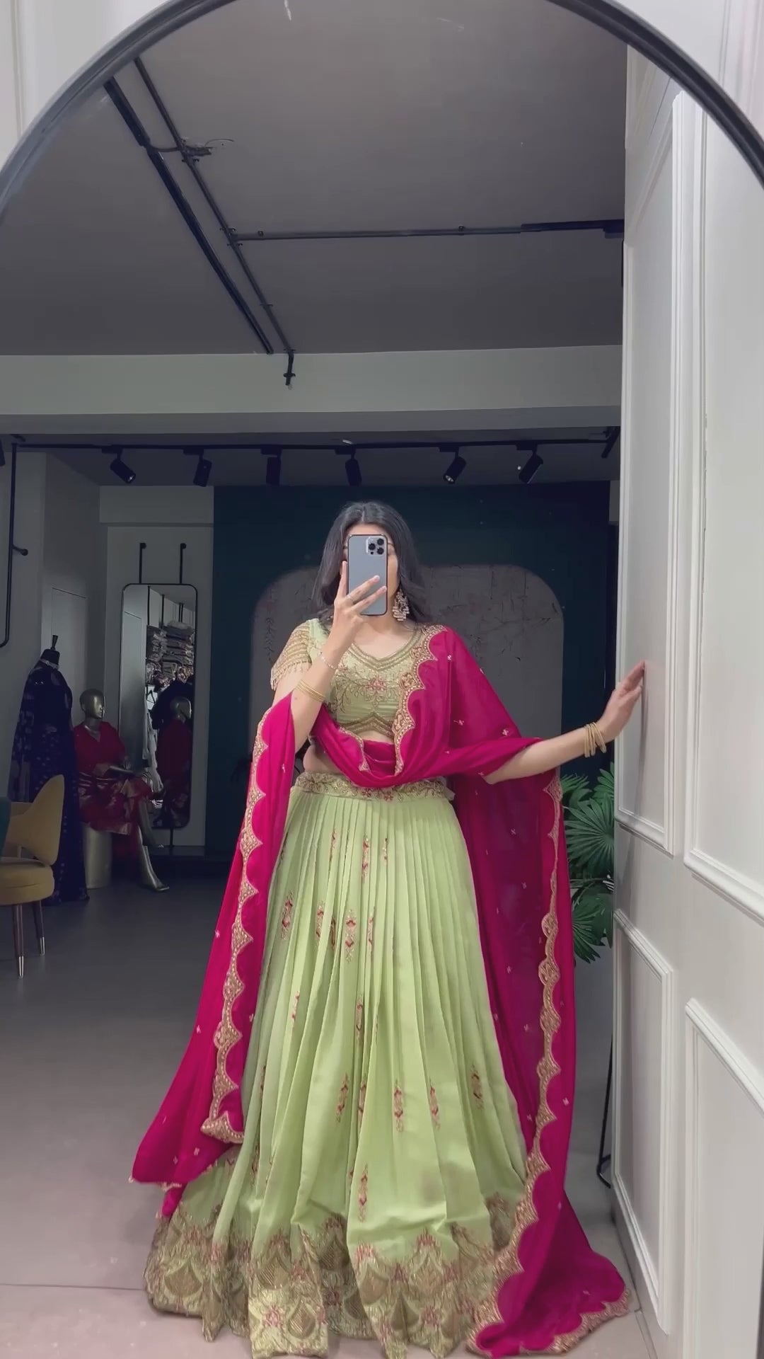 Star Georgette Sequins & Resham Embroidered Lehenga Choli Set with Cancan & Arca Detailing