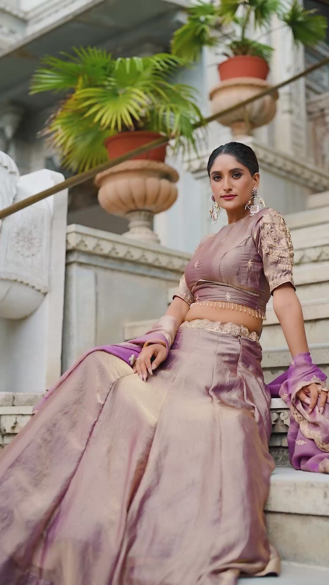 Pastel Fendi Sequins & Thread Embroidered Flared Lehenga Choli Set with Gold Lace Detailing