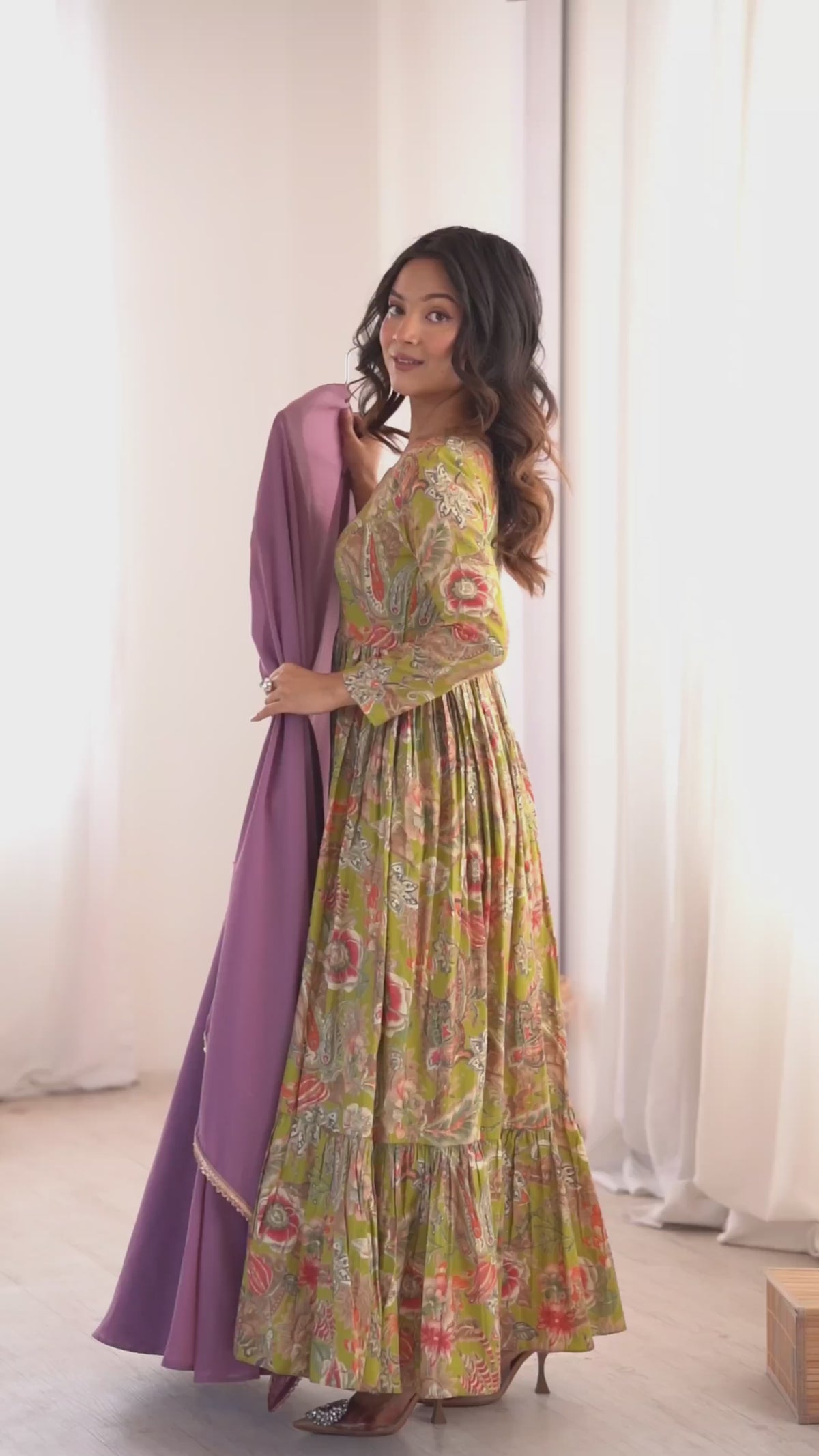 Heavy Blooming Georgette Designer Yoke 7+ Meter Flared Anarkali Gown Set with Lace Dupatta