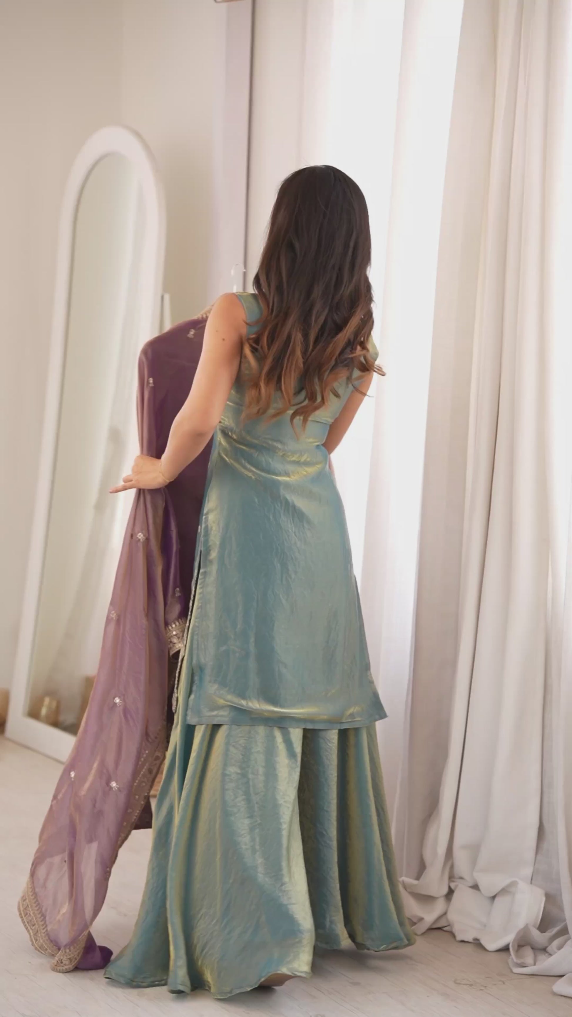 FRENDY SILK FABRIC WITH EMBROIDERY SEQUENCE DORI AND JARI WORK,TOP WITH DUPPTA SET,PALAZZO PENT