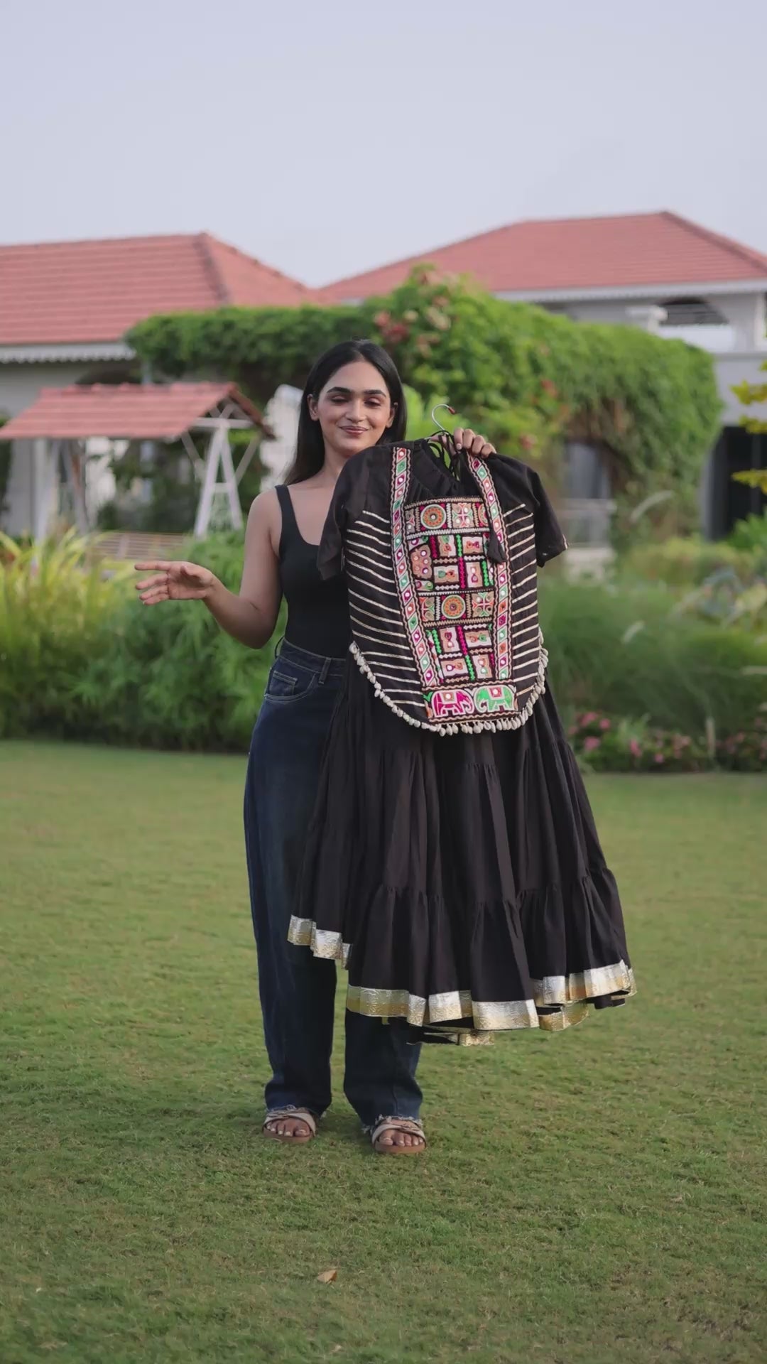Kora Cotton Kutchi Patchwork 12-Meter Flared Lehenga Set with Full-Stitched Adjustable Blouse