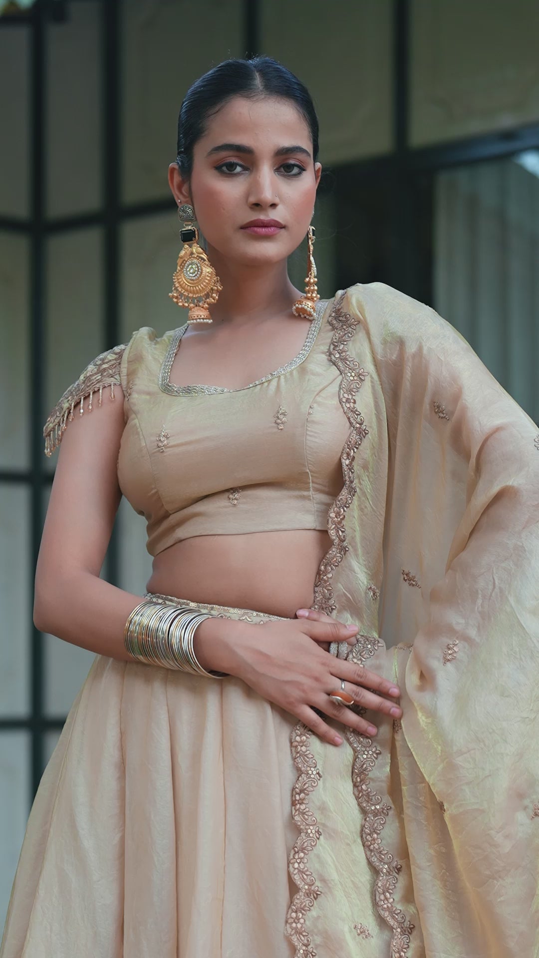 Pastel Fendi Sequins & Thread Embroidered Flared Lehenga Choli Set with Gold Lace Detailing