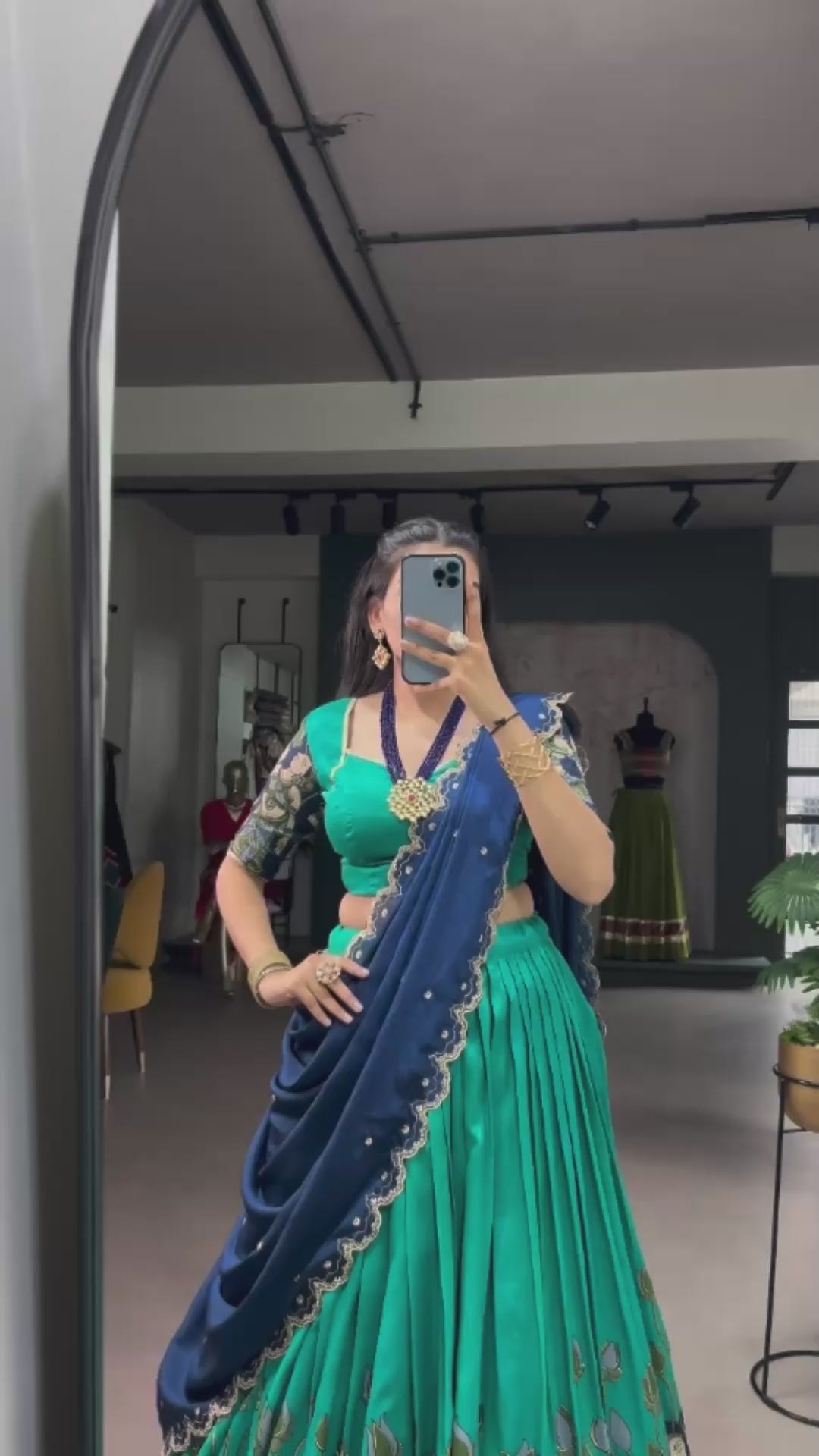 Tussar Silk Kalamkari Print Lehenga Choli Set with Zari Lace & Chinon Sequins Embroidered Dupatta