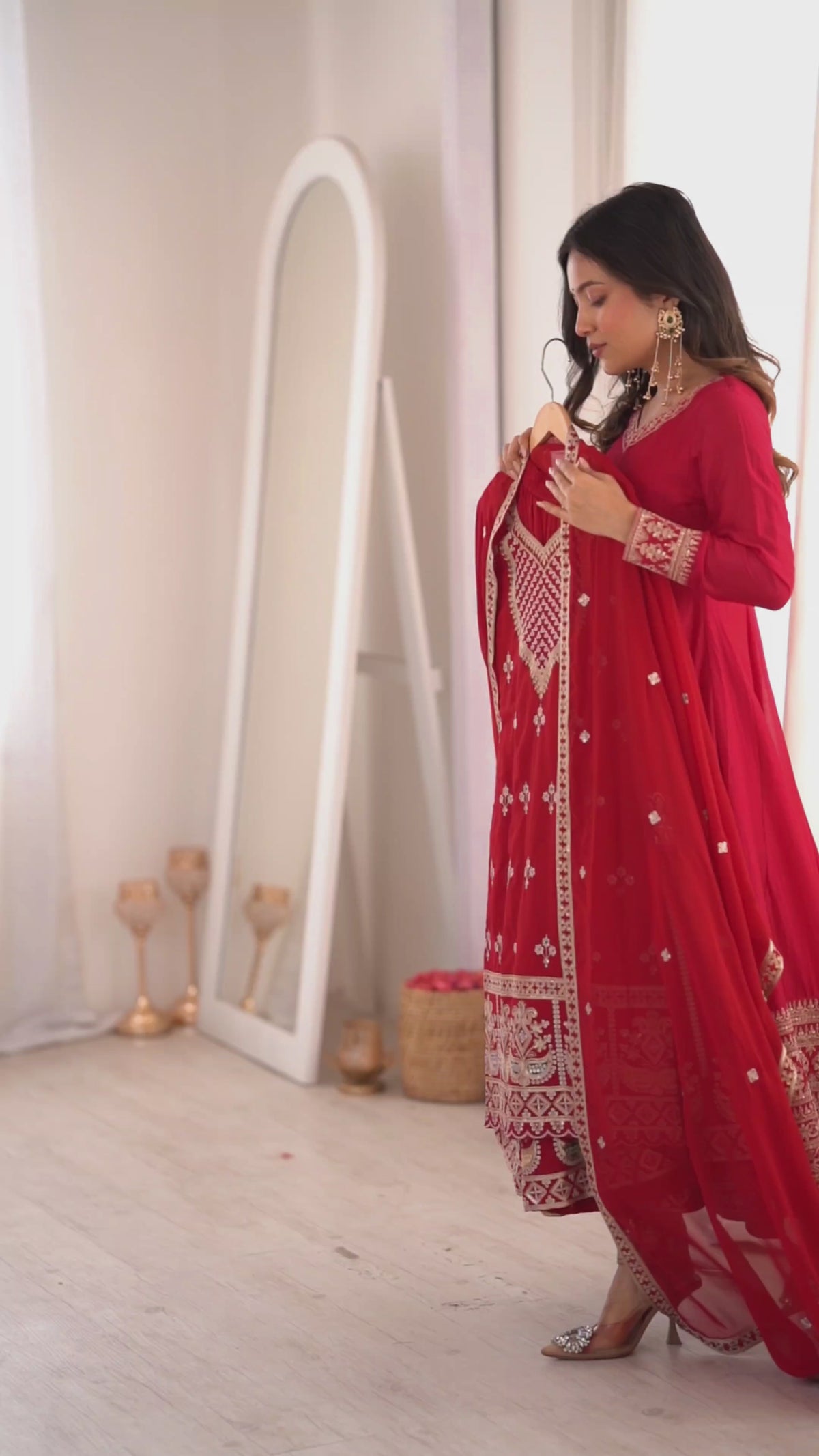 Pure Fox Georgette Dori, Zari & Sequins Embroidered Top with Flared Sharara & Dupatta Set
